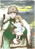 "Солдат со спасенной девочкой на руках" (автор — Тахир Бикиев)